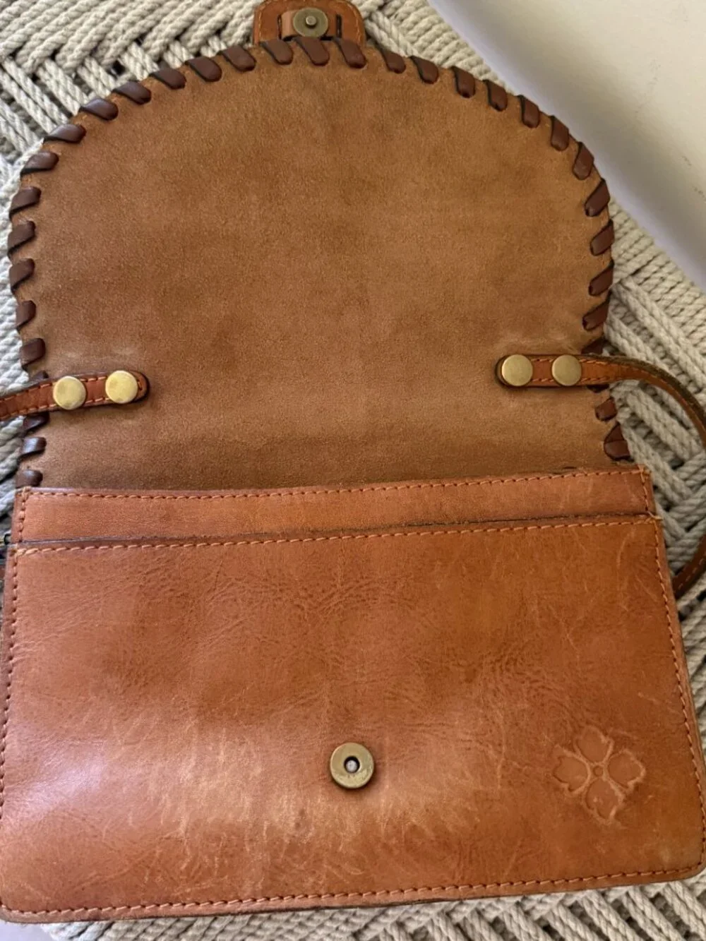 Patricia Nash Lanza Tooled Leather Crossbody Bag Burnished Cognac Boho Western